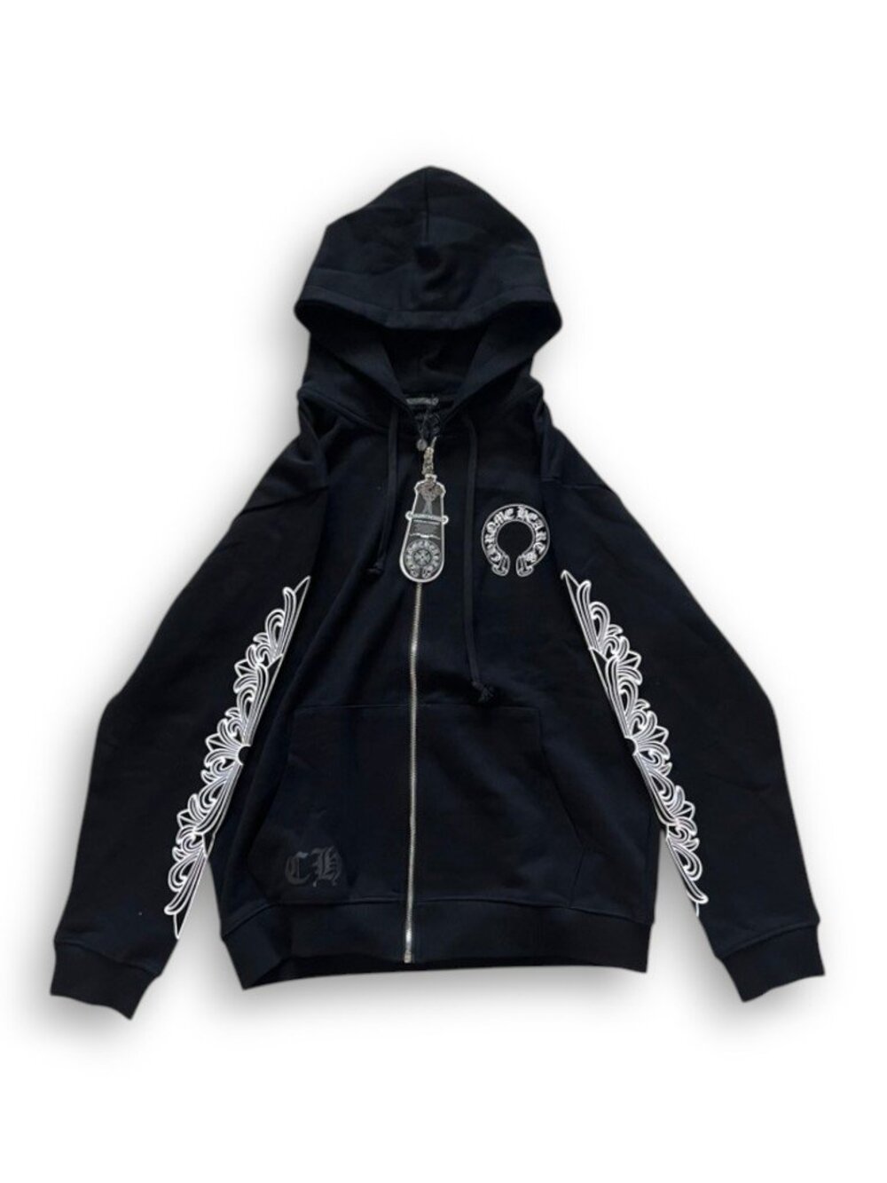 Black Chrome Hearts Horseshoe Floral Zip Up